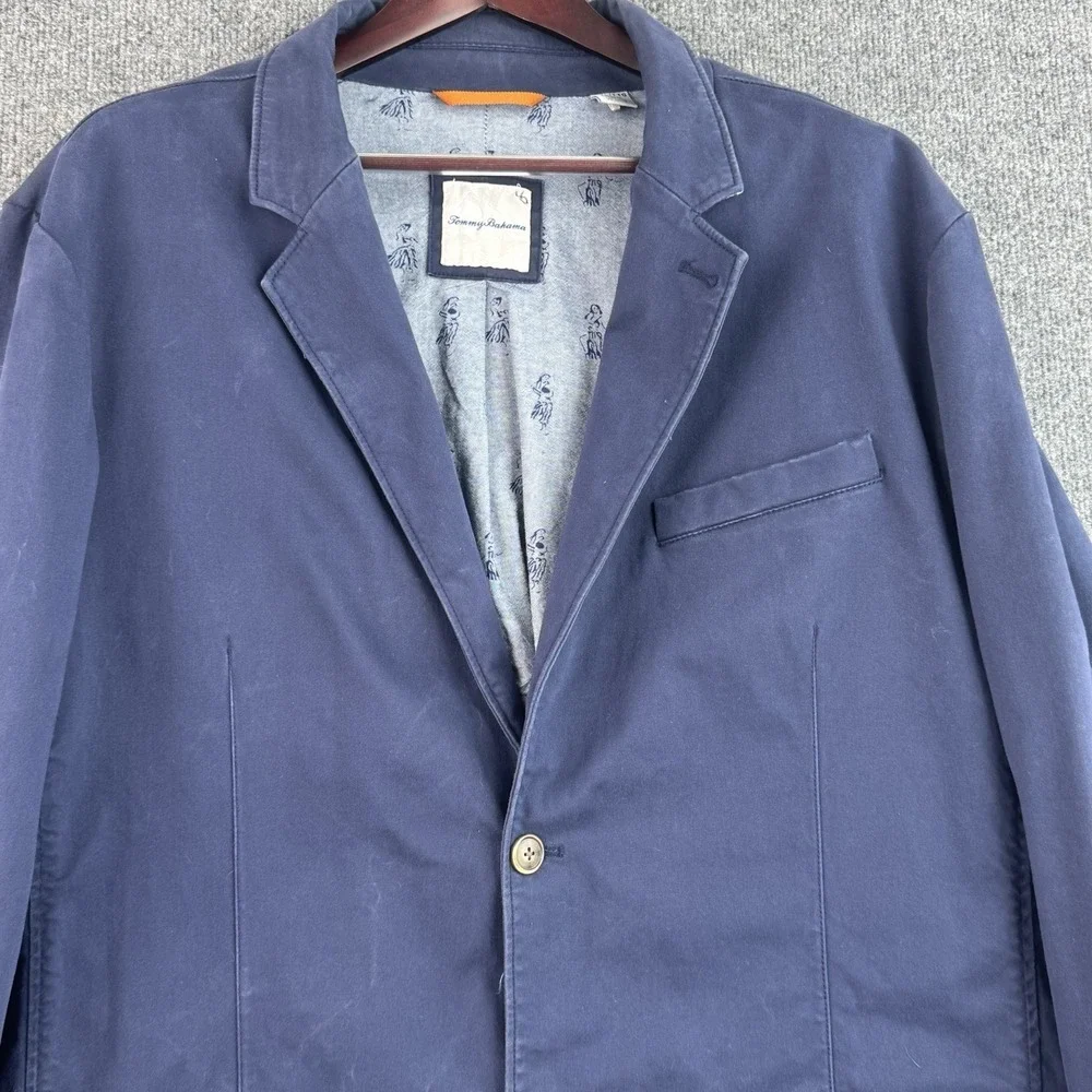 Tommy Bahama Cotton Sport Coat Mens XXL Blue Half Lined Blazer Travel Vacation